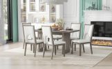 TREXM Wood Dining Table Set for 6, Farmhouse Rectangular Dining Table and 6 Upholstered Chairs Ideal for Dining Room, Kitchen (Grey+Beige)