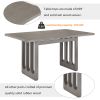 TREXM Wood Dining Table Set for 6, Farmhouse Rectangular Dining Table and 6 Upholstered Chairs Ideal for Dining Room, Kitchen (Grey+Beige)