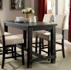 Antique Black Wooden 5pc Counter Height Dining Set Table And 4x Chairs Beige Linen Like Fabric Cushions Nailhead Trim Chairs